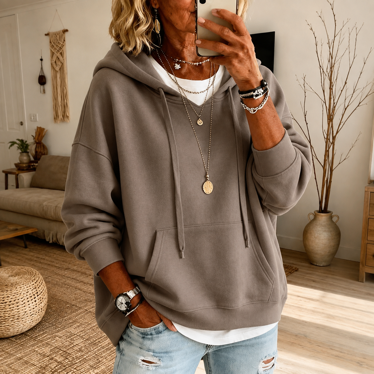 Elle – Pull taupe douillet