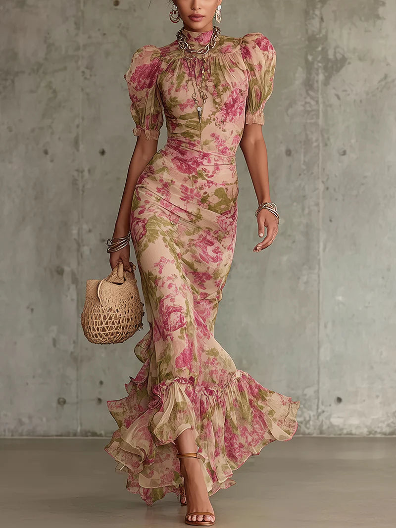 Rosalie™ | Robe longue à imprimé roses vintage