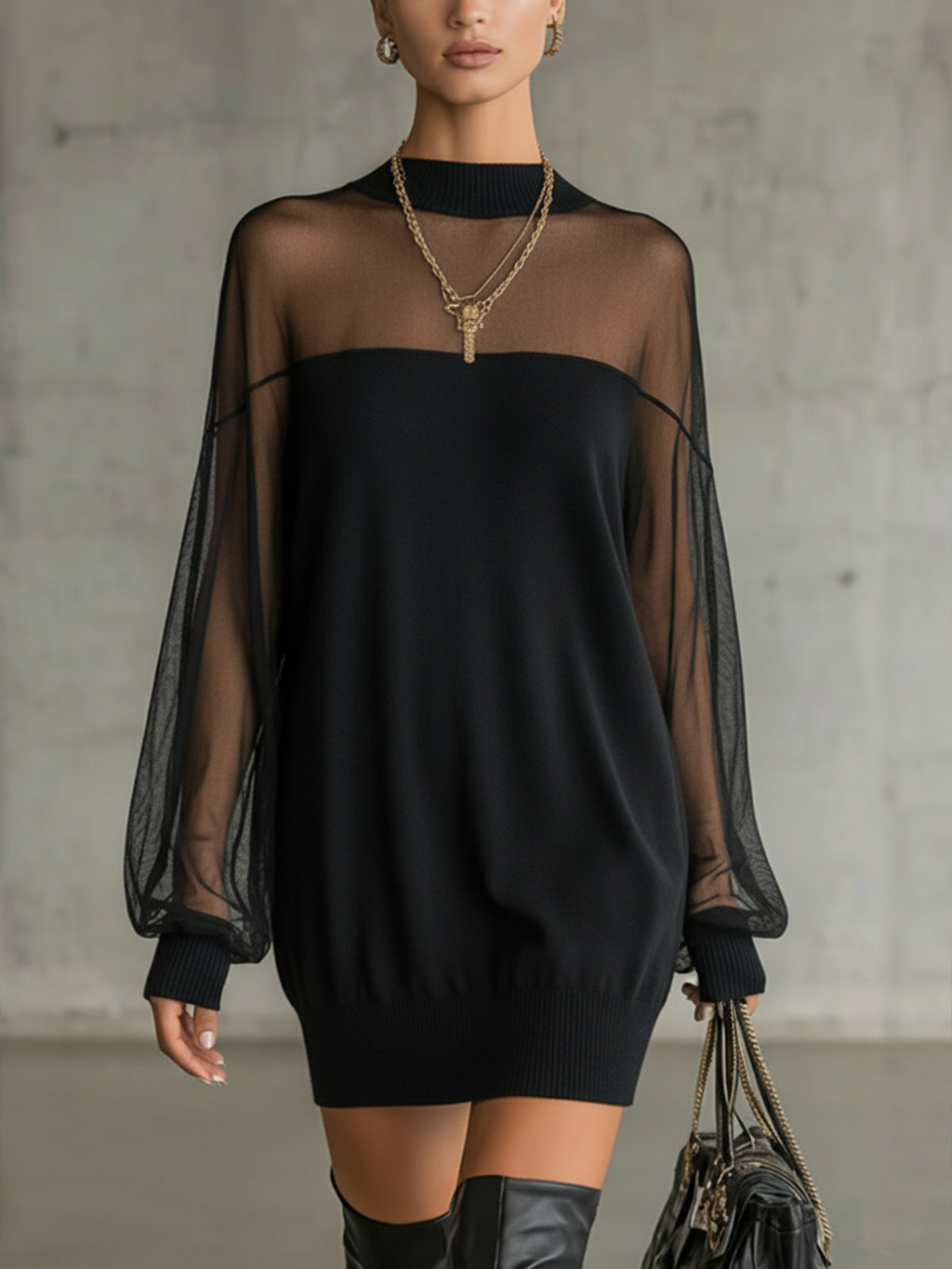 Amélie™ | Mini-robe noire élégante avec manches en tulle
