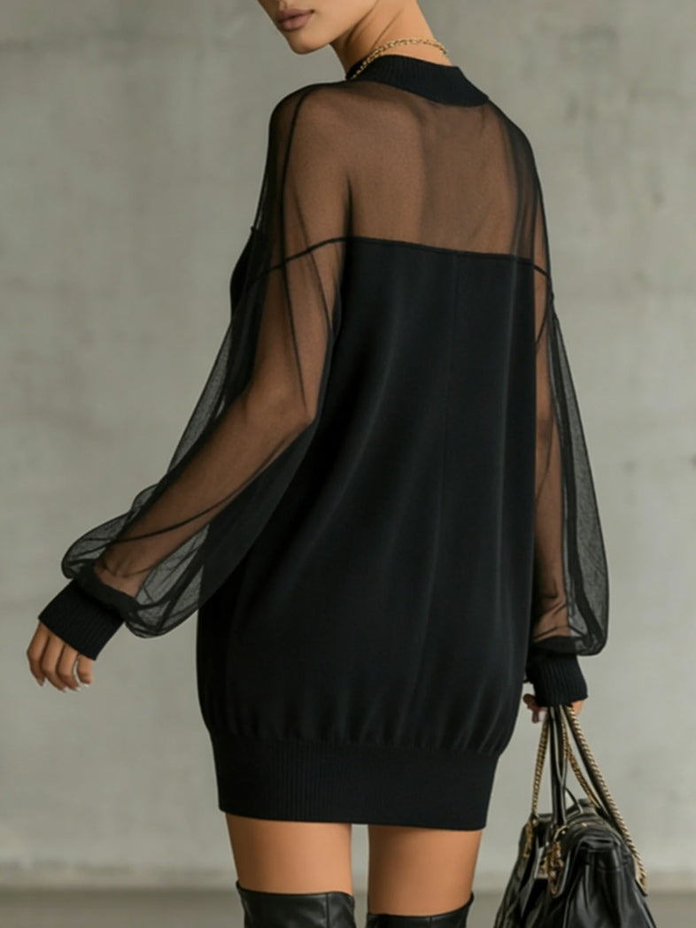 Amélie™ | Mini-robe noire élégante avec manches en tulle