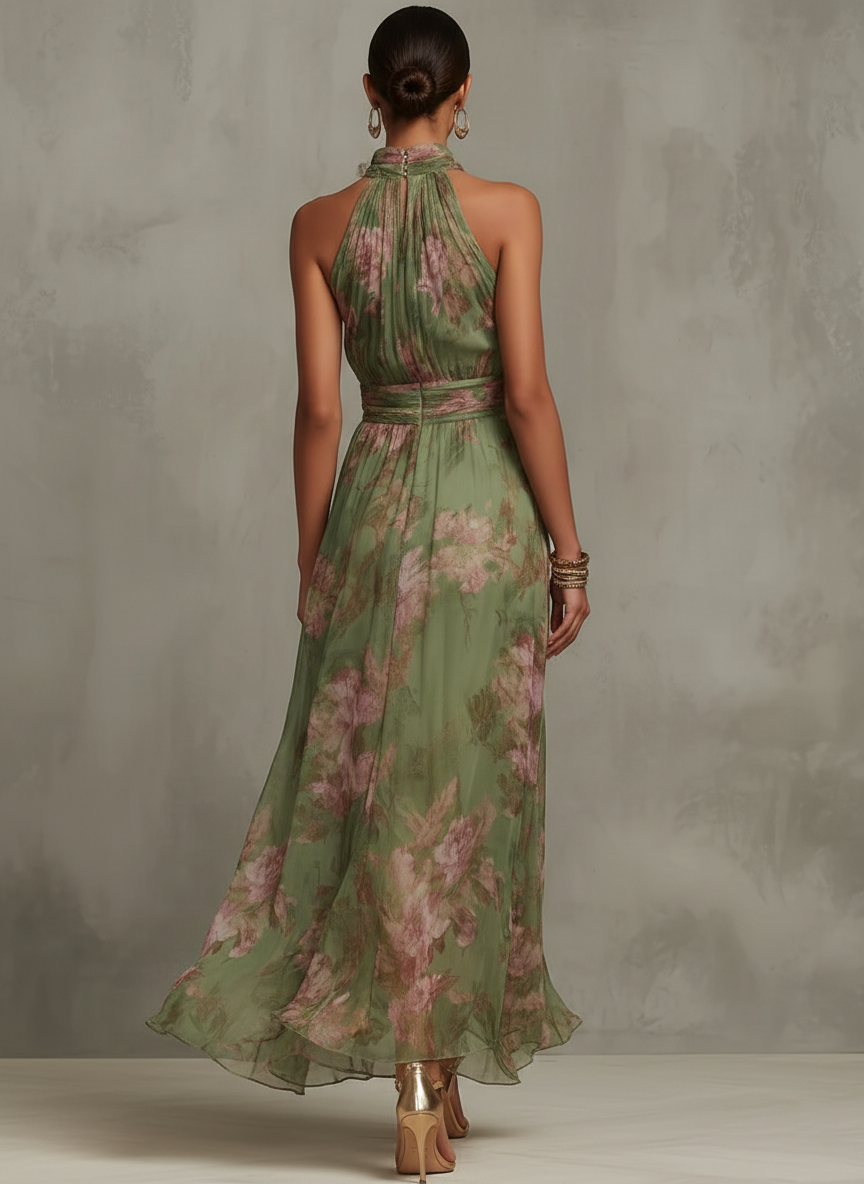 Florine™ | Robe longue verte à imprimé fleuri