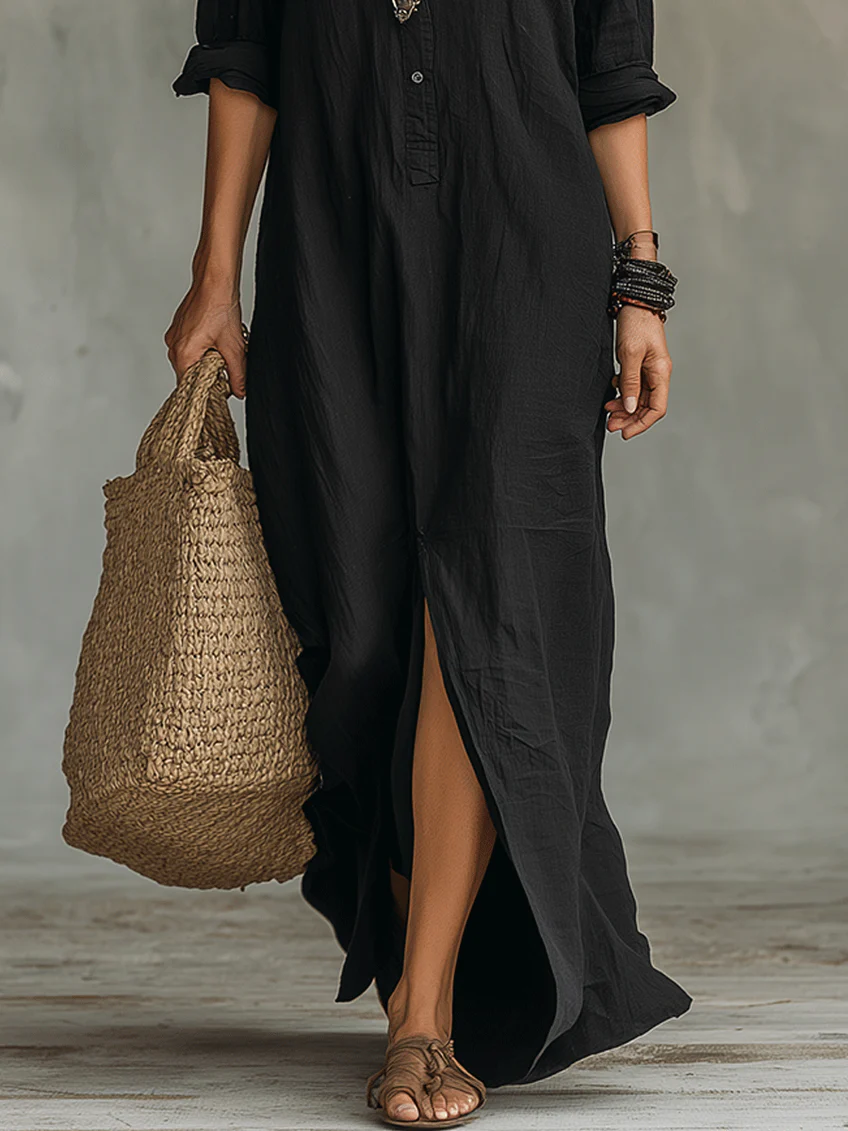 Soline™ | Robe longue verte fluide avec boutons
