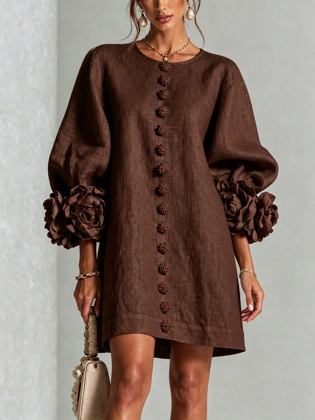 Brune | Kurzes Leinenkleid mit Puffärmeln
