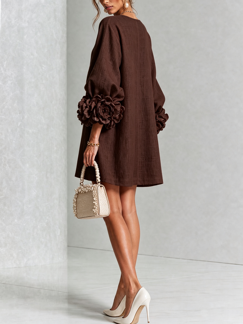 Brune | Kurzes Leinenkleid mit Puffärmeln