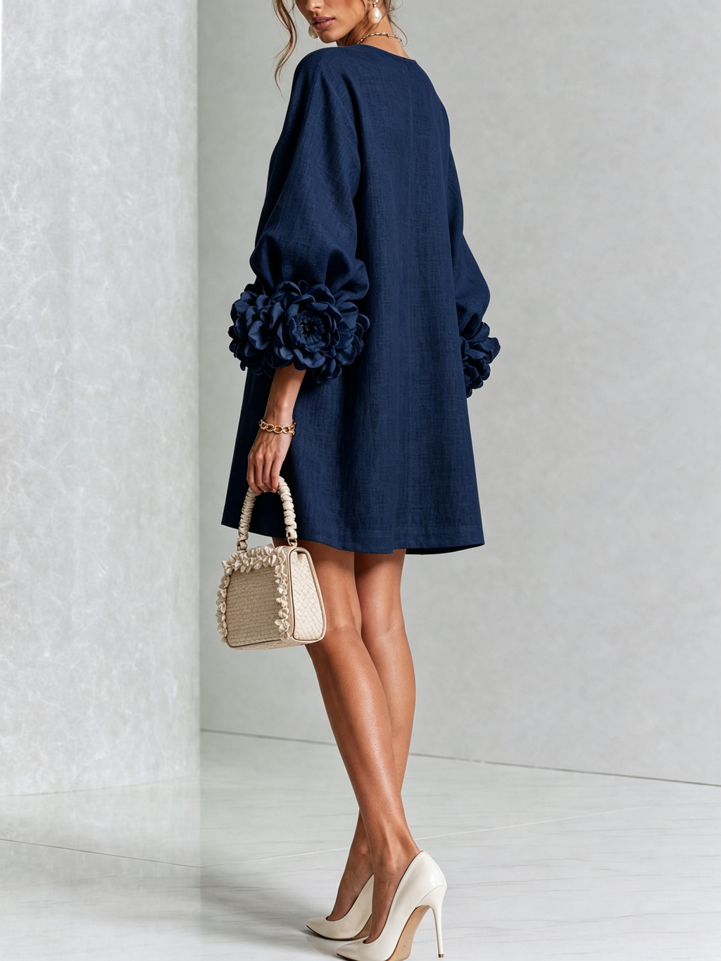 Brune | Kurzes Leinenkleid mit Puffärmeln