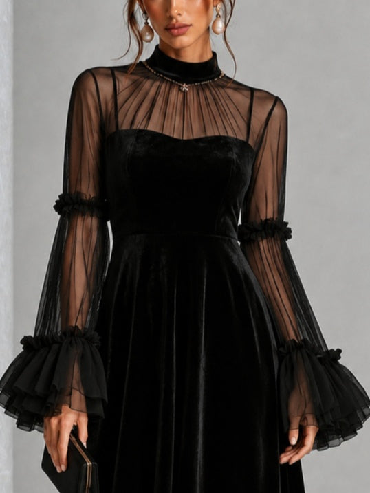 Éléonore | Plissiertes Samtkleid in Midi-Länge