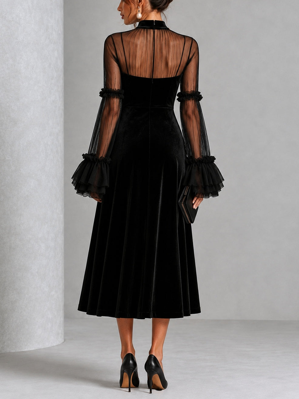 Éléonore | Plissiertes Samtkleid in Midi-Länge