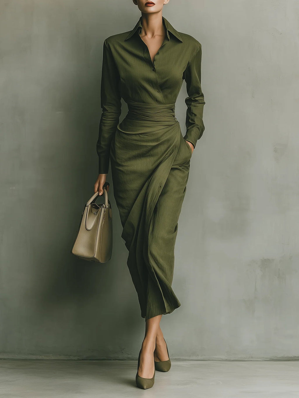 Noëlle™ | Robe longue en vert olive