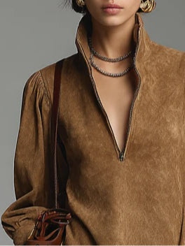 Lucienne™ | Robe ample en daim avec fermeture éclair
