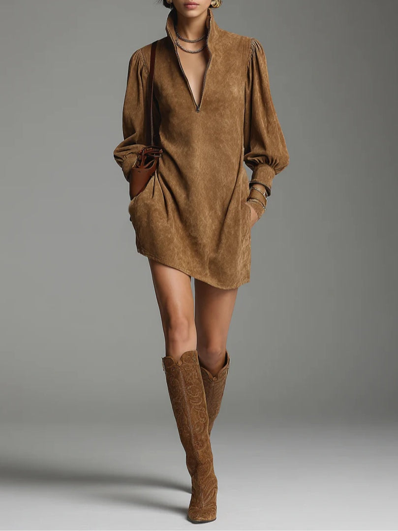 Lucienne™ | Robe ample en daim avec fermeture éclair