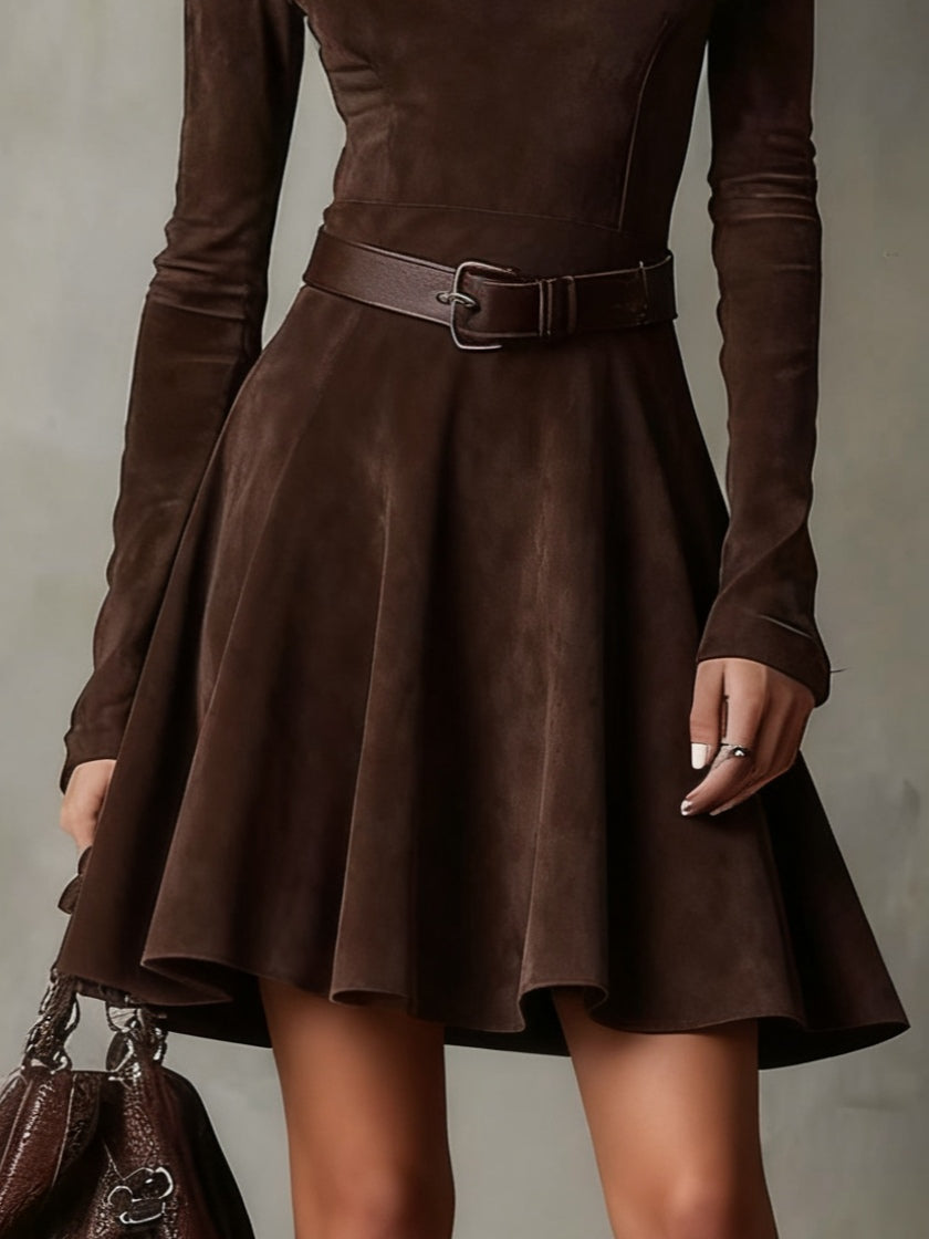 Noémie™ | Mini-robe vintage en daim marron foncé