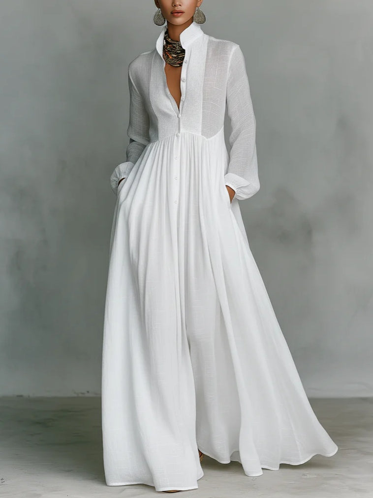 Léonie™ | Robe longue minimaliste à col montant