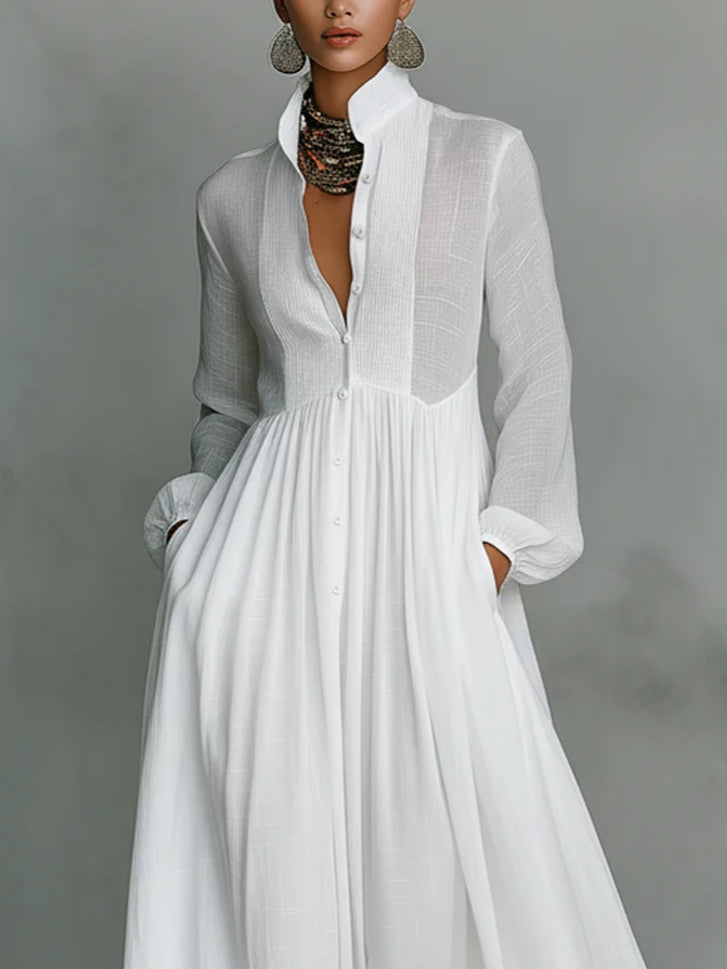 Léonie™ | Robe longue minimaliste à col montant