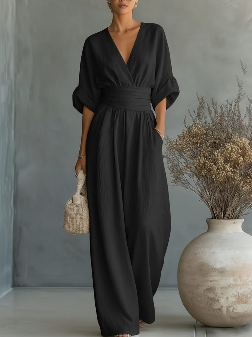 Combinaison élégante taille haute col V