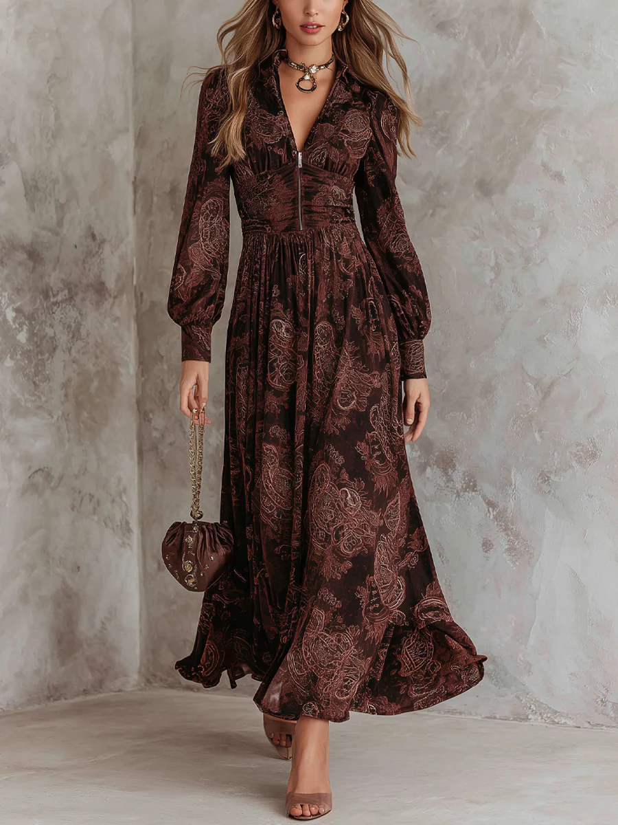 Ariane™ | Robe longue motif cachemire avec taille cintrée
