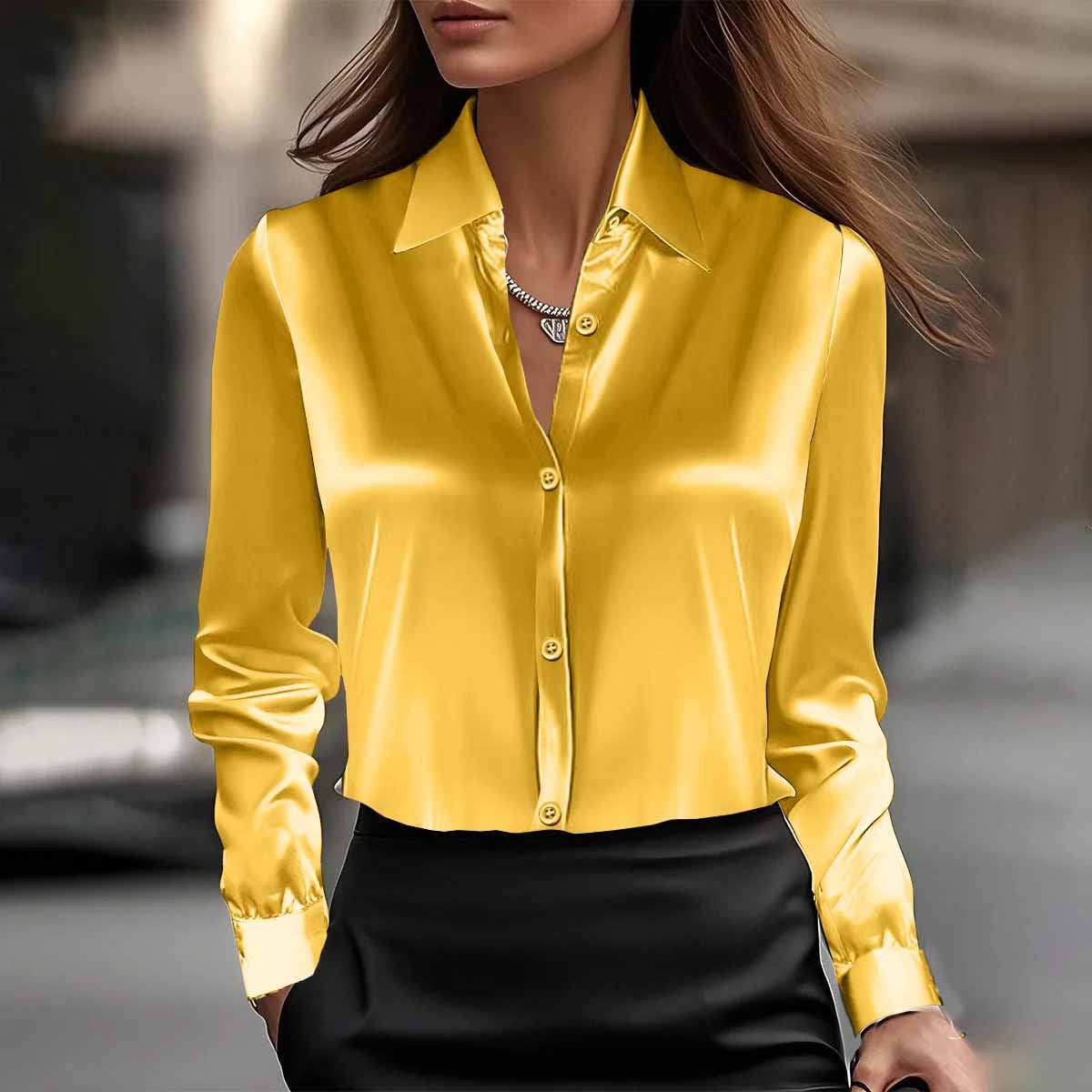Bella Couture Luxe Satin Chemisier Femme
