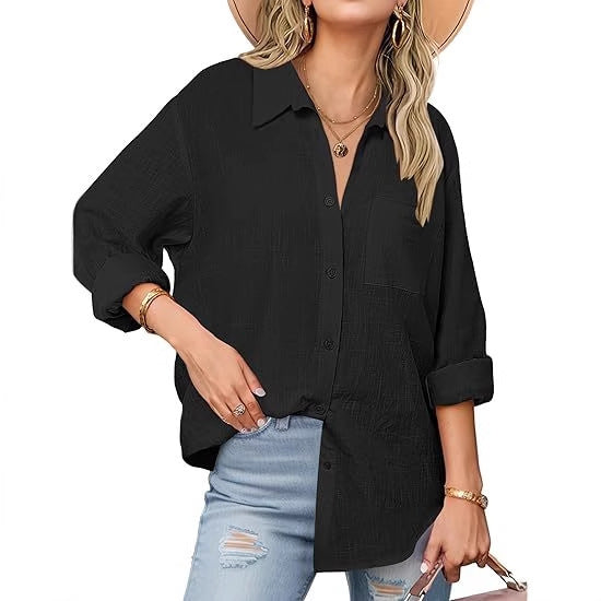 Chemise femme classique en lin avec détails boutons