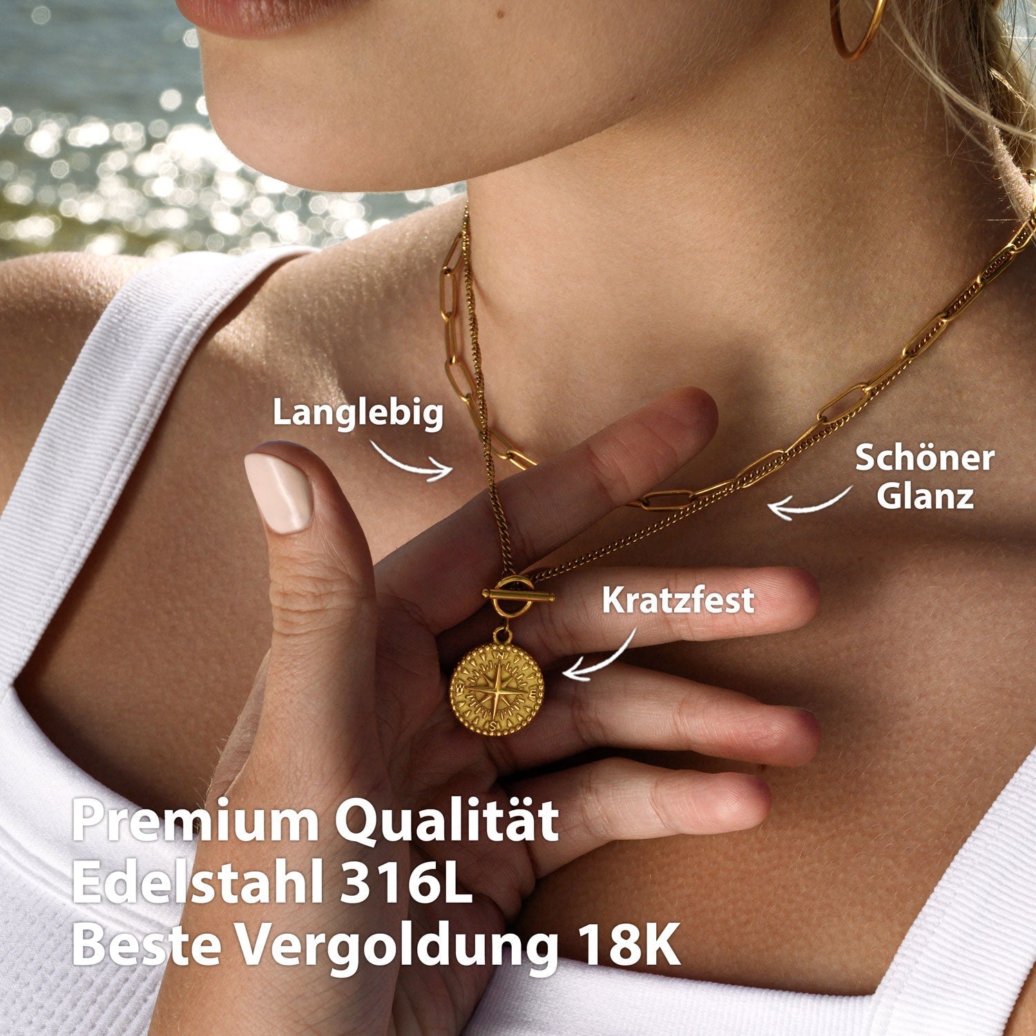 Collier BonnyCompass avec pendentif boussole or