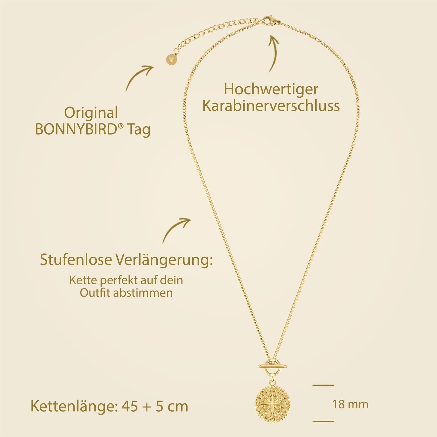 Collier BonnyCompass avec pendentif boussole or