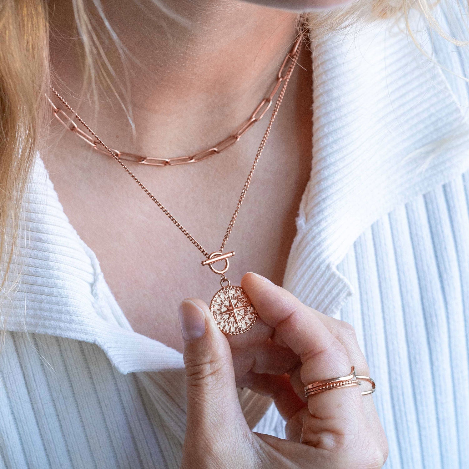 Collier BonnyCompass avec pendentif boussole or rose