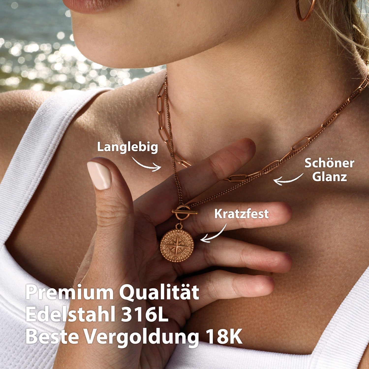 Collier BonnyCompass avec pendentif boussole or rose
