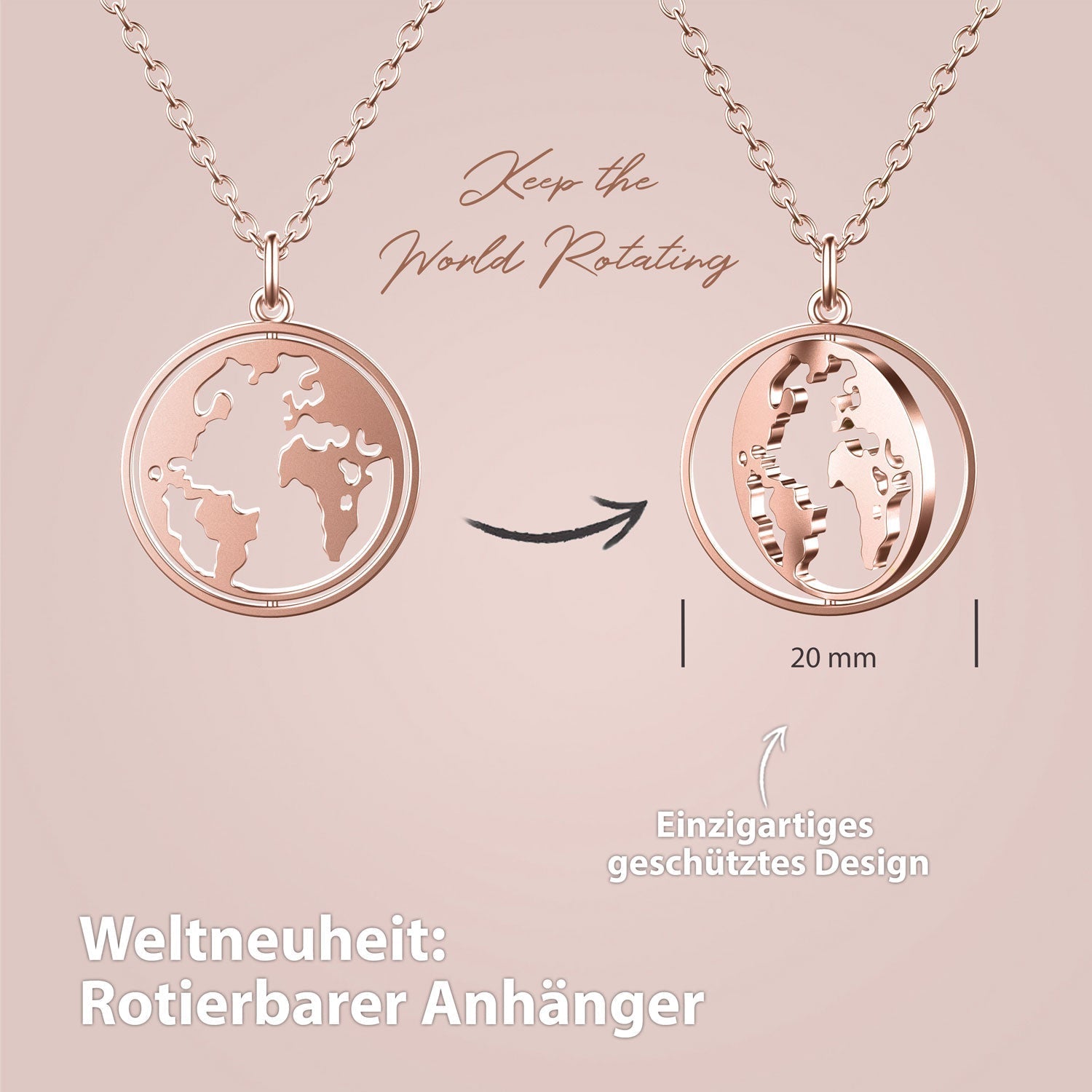 Collier BonnyWorld avec rose globe tournante