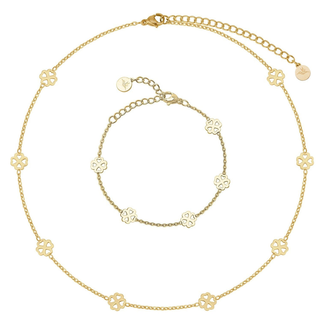 Bundle : collier feuille de trèfle BonnyBliss + bracelet en or