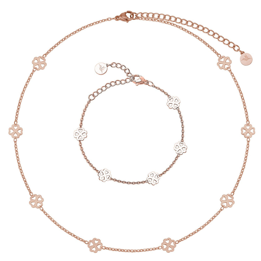 Bundle : Collier BonnyBliss Trèfle + Bracelet Or rose
