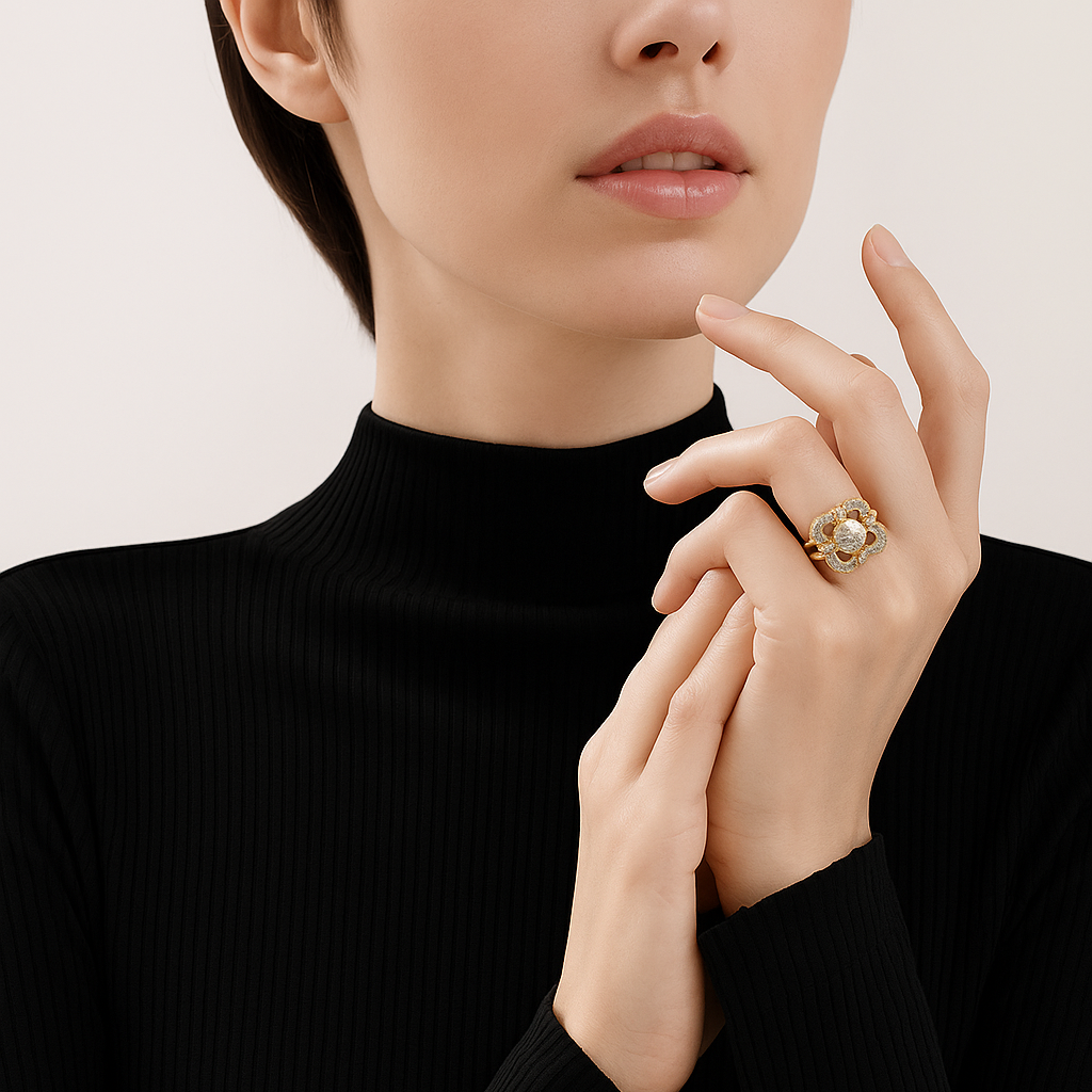 Vintage-Goldring mit Zirkonia-Steinen