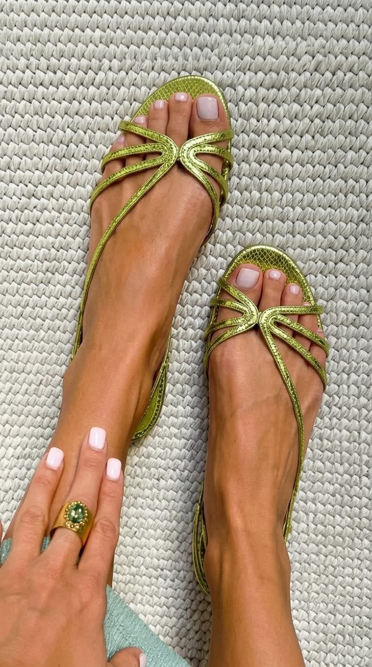 Sandales effet peau de serpent avec brides métallisées