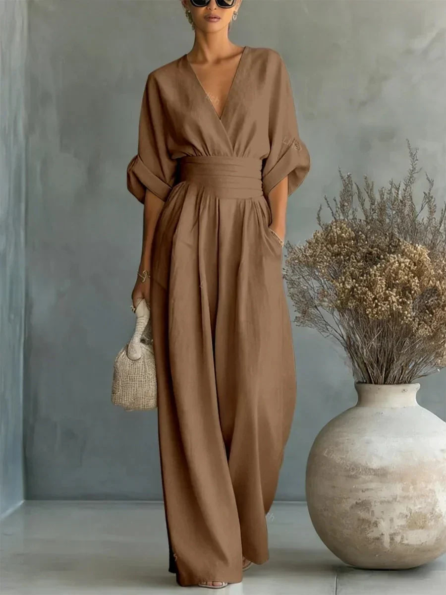 Combinaison élégante taille haute col V