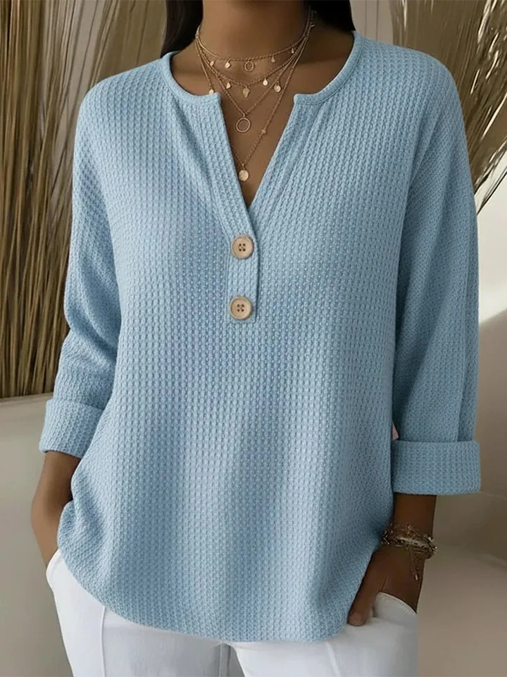 Lucía | T-shirt Henley à Texture Gaufrée avec Boutons
