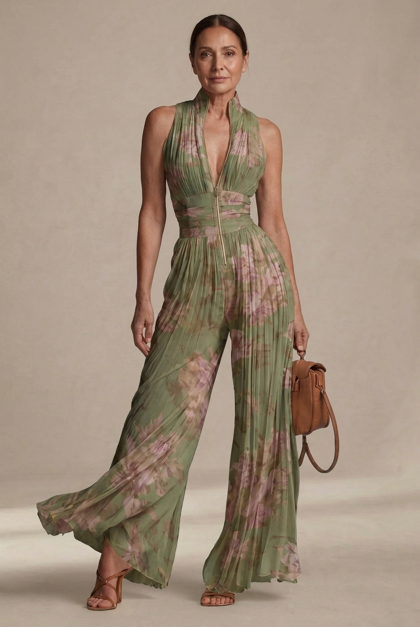 Rosie | Floral Pleated Chiffon Jumpsuit