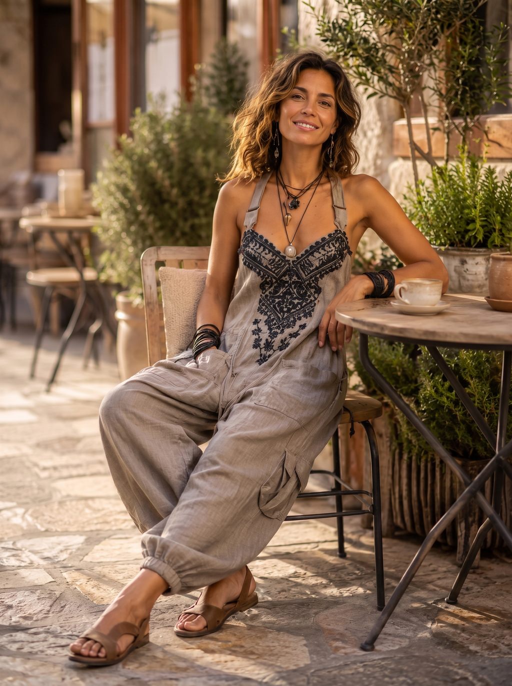 Emma | Boho Latzhose mit praktischen Klapptaschen