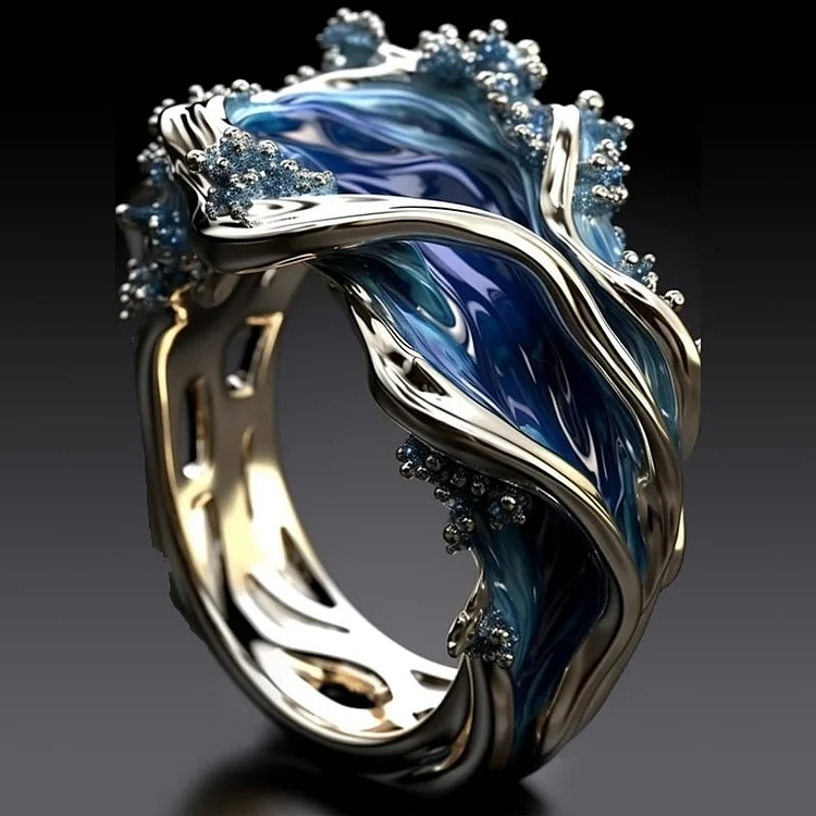 Vintage-Goldring mit Wellenmuster im maritimen Stil