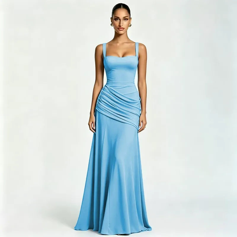 ENIE | Maxikleid mit gerafftem, eckigem Dekolleté