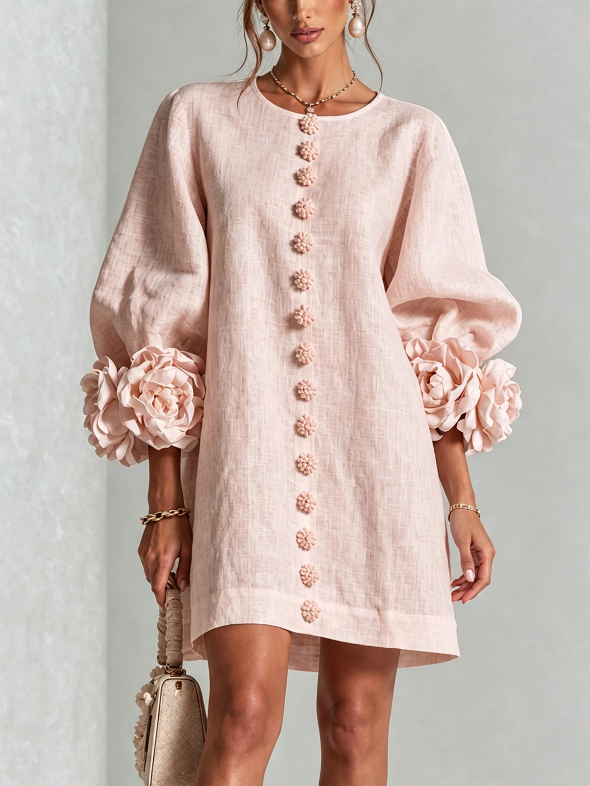 Brune | Kurzes Leinenkleid mit Puffärmeln