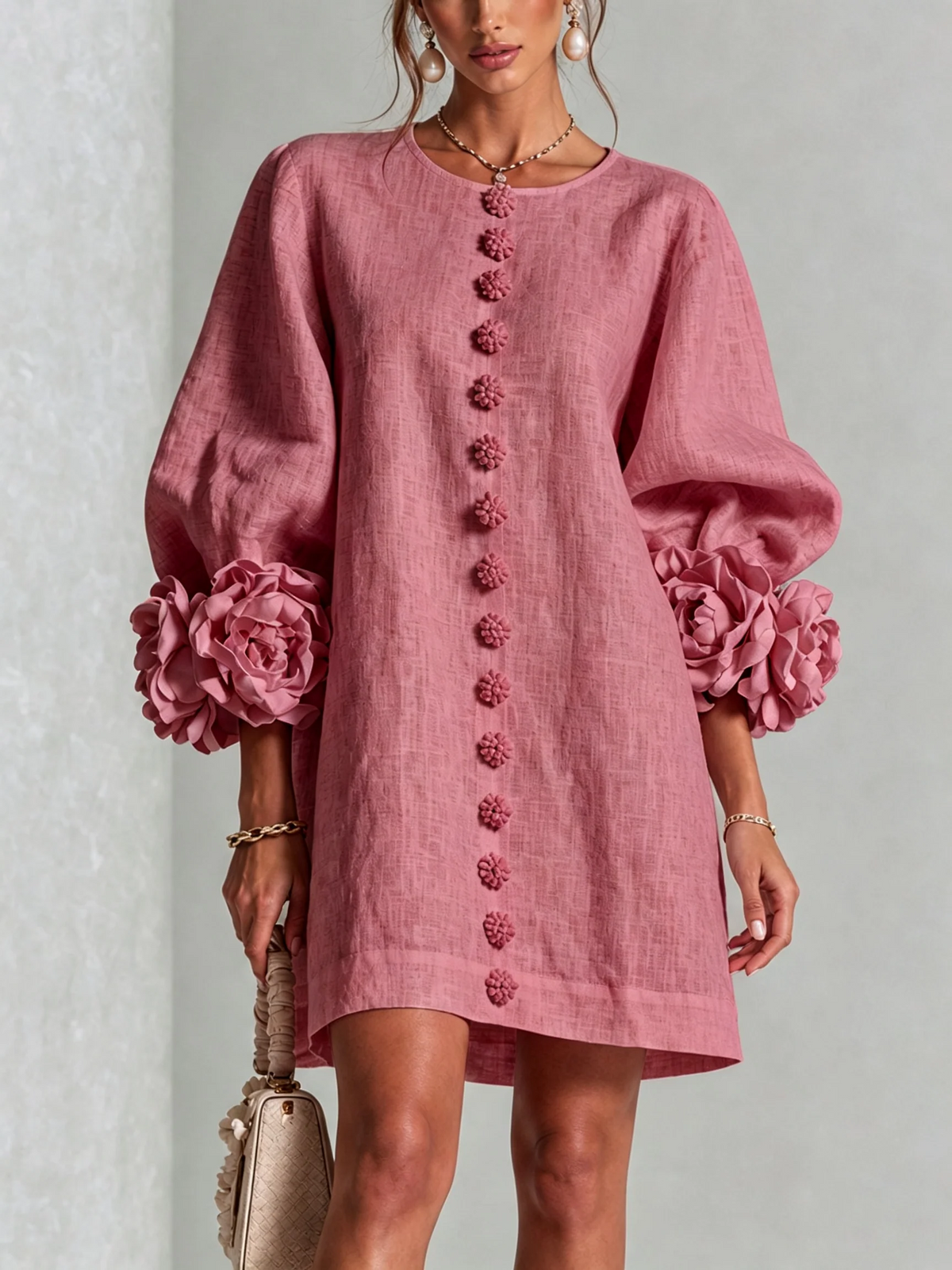 Brune | Kurzes Leinenkleid mit Puffärmeln