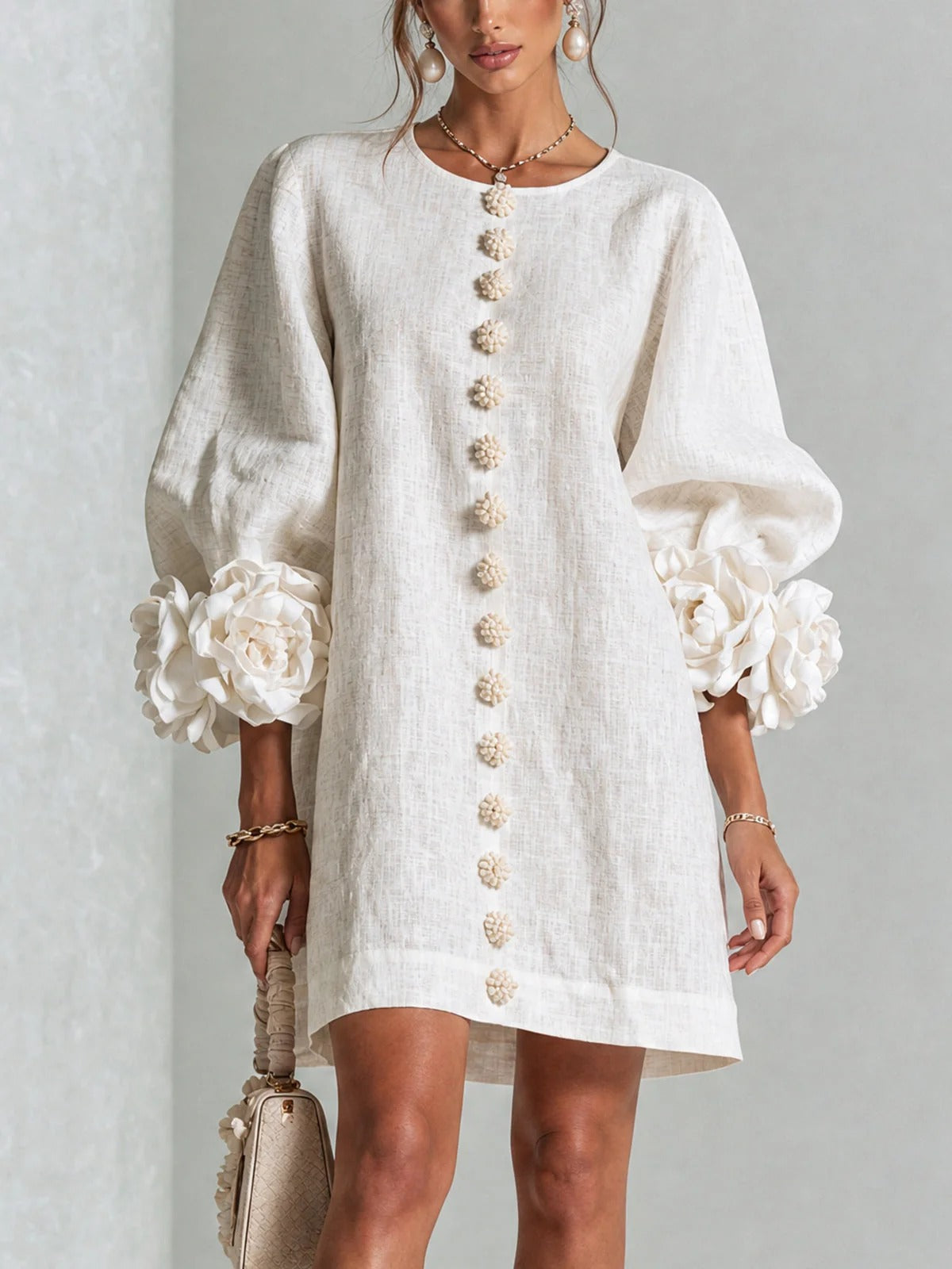 Brune | Kurzes Leinenkleid mit Puffärmeln