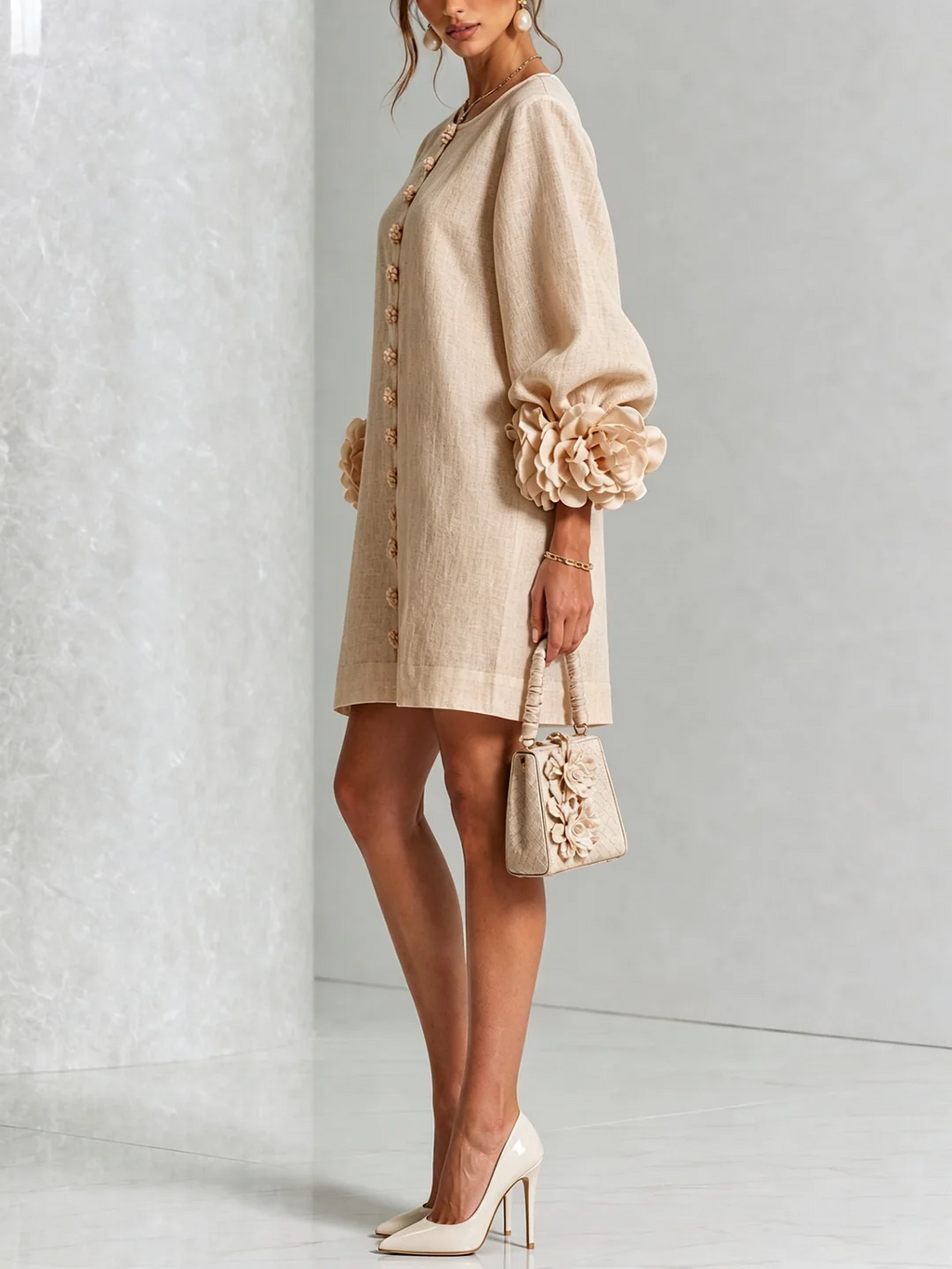 Brune | Kurzes Leinenkleid mit Puffärmeln
