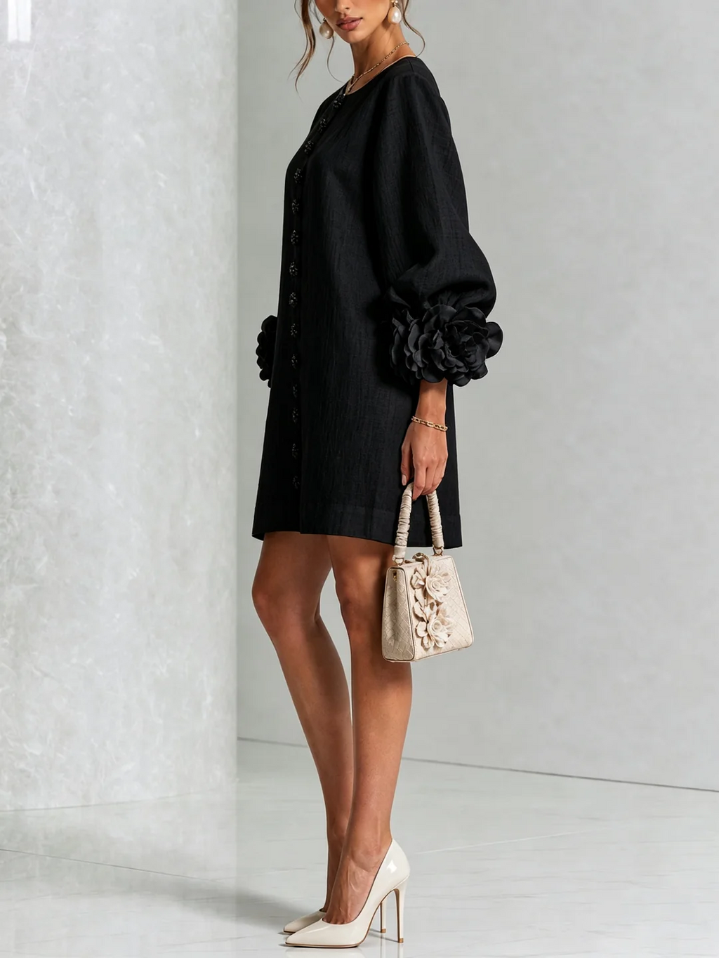 Brune | Kurzes Leinenkleid mit Puffärmeln