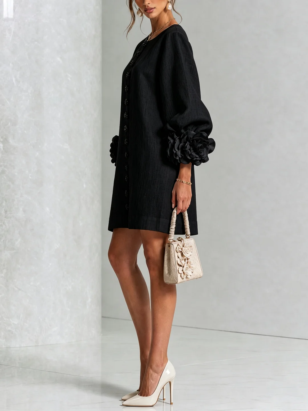 Brune | Kurzes Leinenkleid mit Puffärmeln