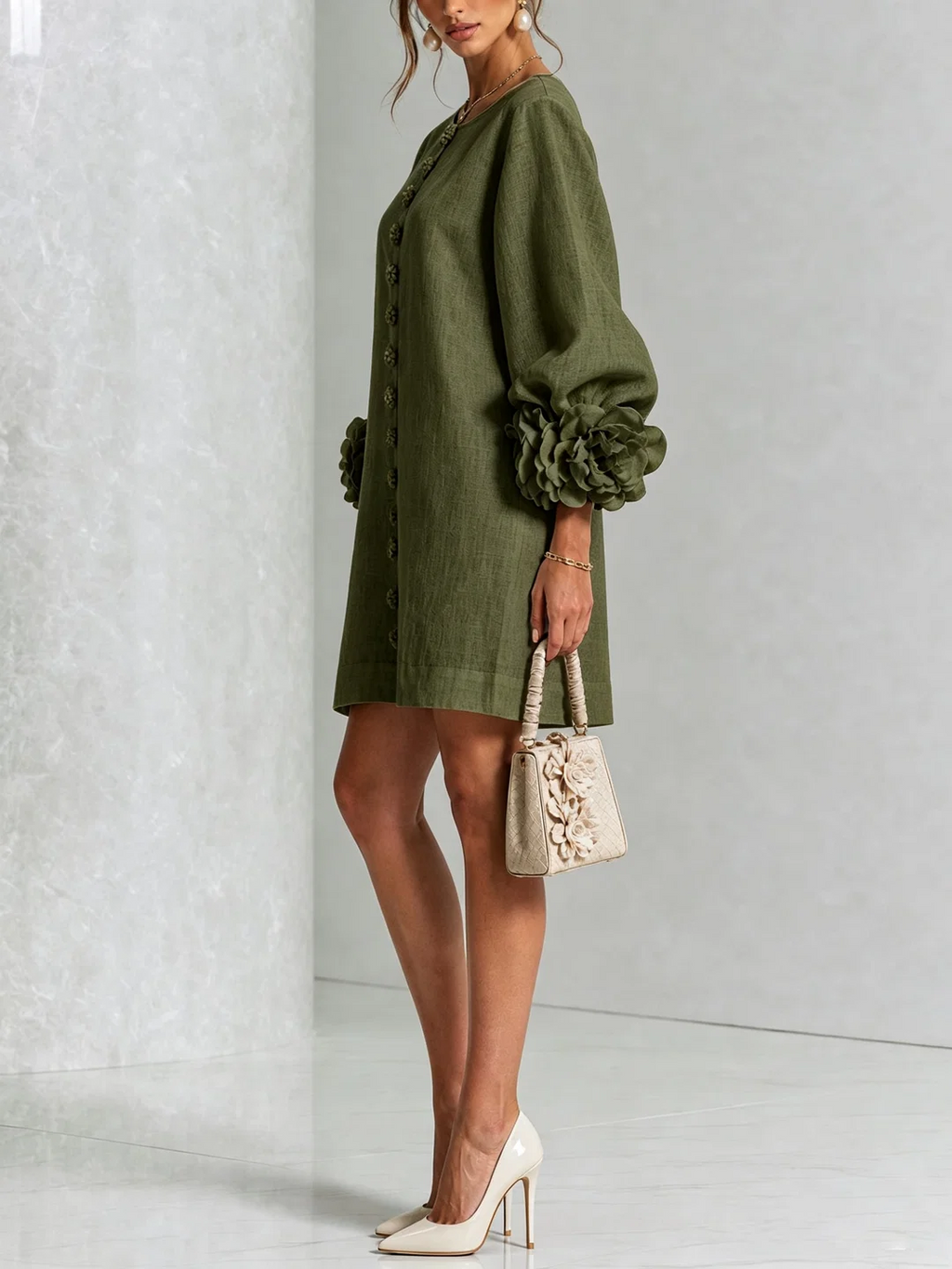 Brune | Kurzes Leinenkleid mit Puffärmeln