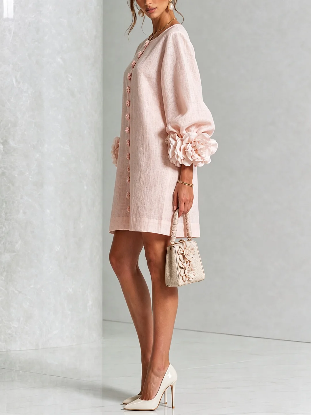 Brune | Kurzes Leinenkleid mit Puffärmeln