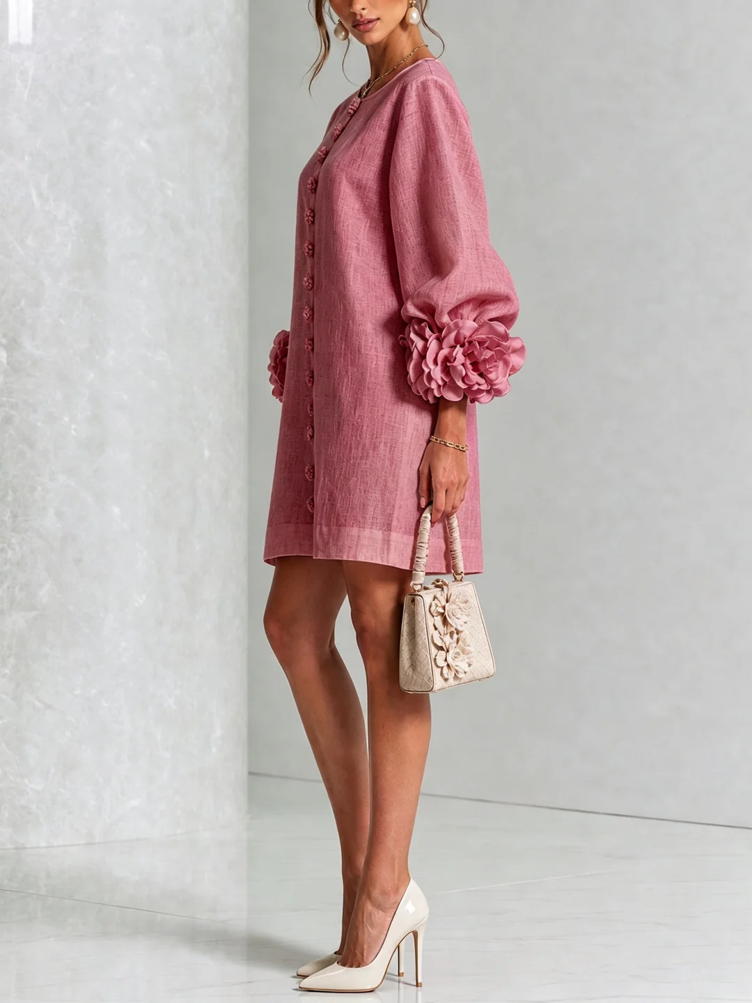 Brune | Kurzes Leinenkleid mit Puffärmeln