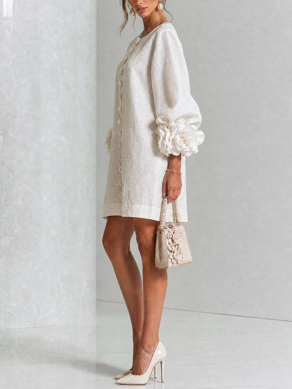Brune | Kurzes Leinenkleid mit Puffärmeln