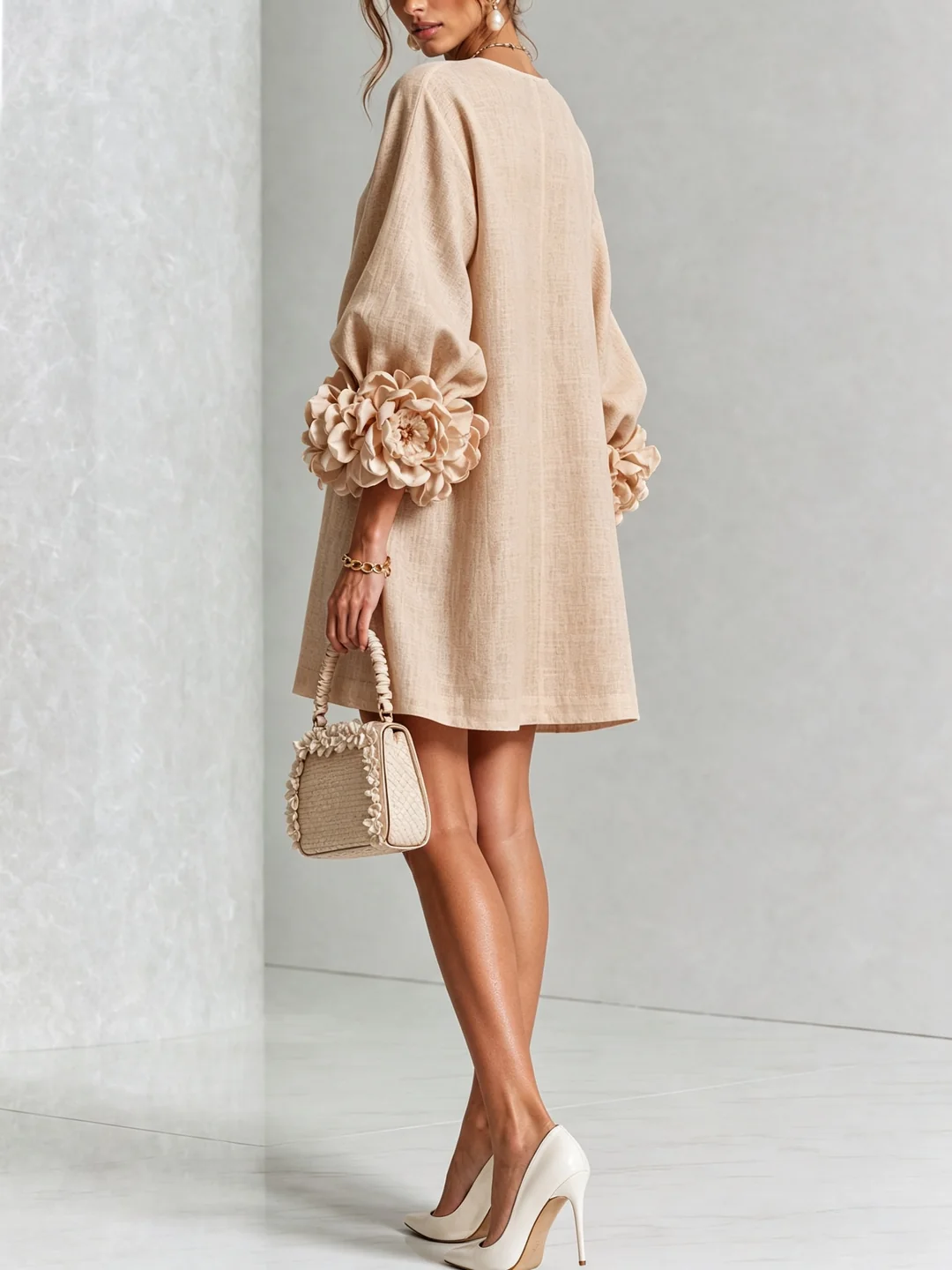 Brune | Kurzes Leinenkleid mit Puffärmeln