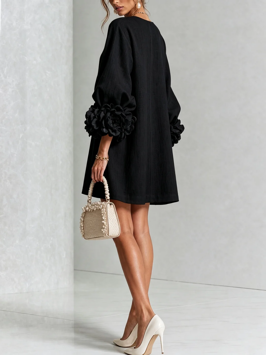 Brune | Kurzes Leinenkleid mit Puffärmeln