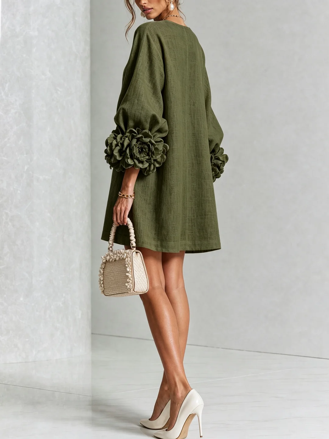 Brune | Kurzes Leinenkleid mit Puffärmeln