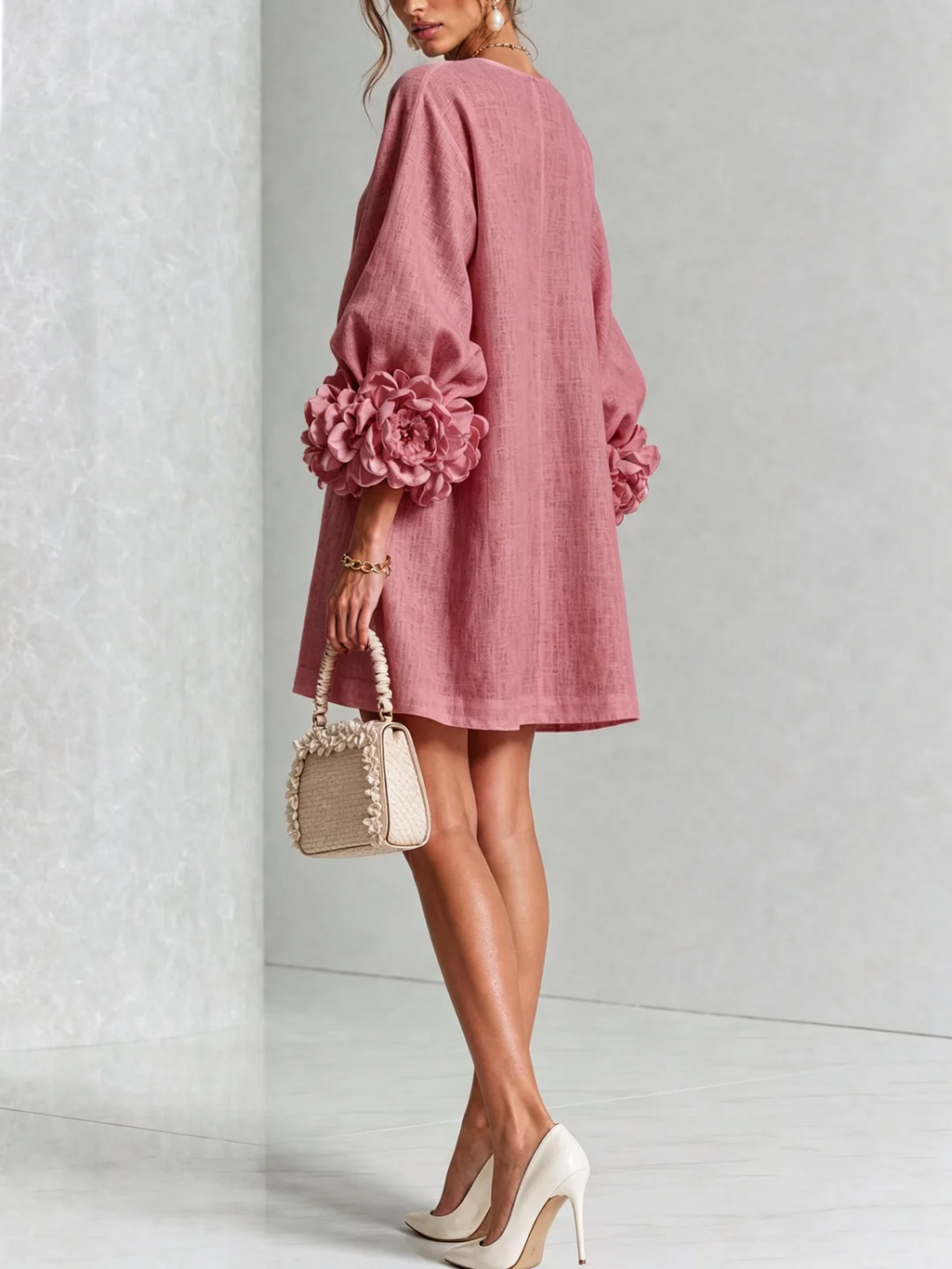 Brune | Kurzes Leinenkleid mit Puffärmeln